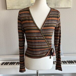 Striped Faux Wrap Top Multicolor Sz Medium